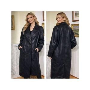 Rare Vintage Peter Millar Crown Sport Full Length Double Breasted Leather Coat